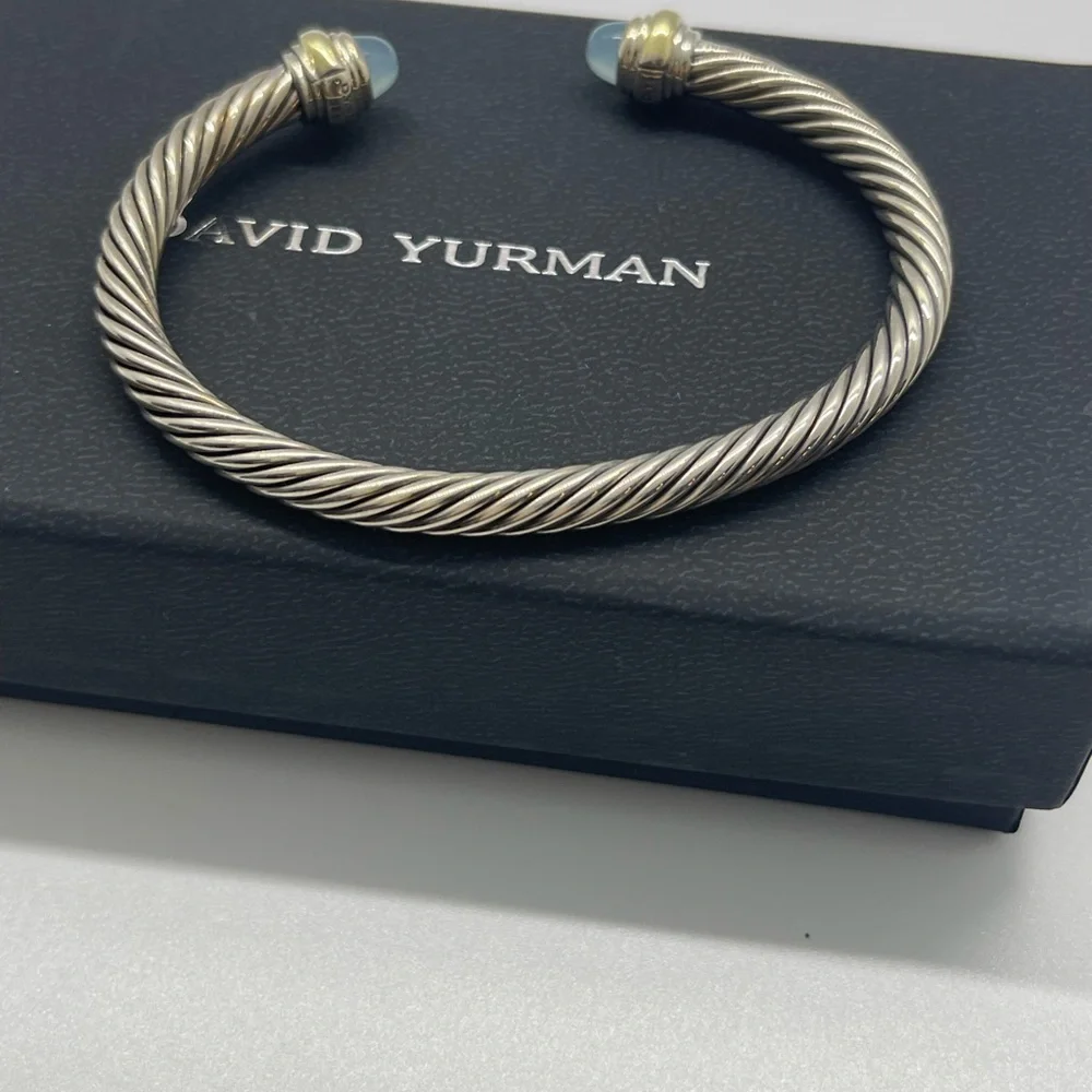 David Yurman 5mm Bracelet with Blue Chalcedony and Gold - Picture 5 of 9